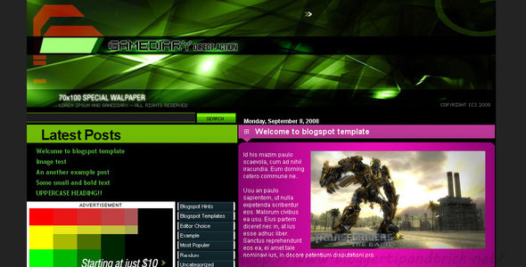Gamediary Blogger Template