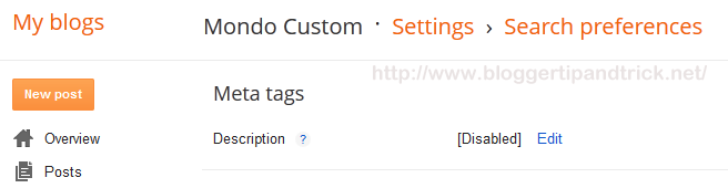 Blogger Meta Tags Settings