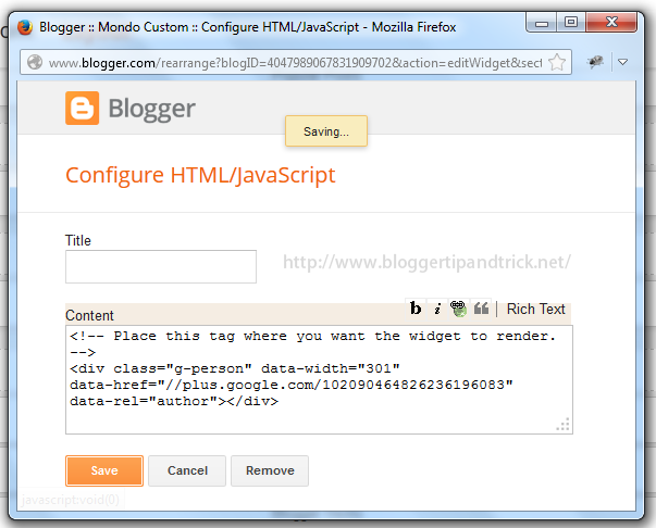 Adicionar googleplus Perfil Código de HTML JavaScript-Box