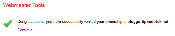 Verification Successful - Webmaster Tools