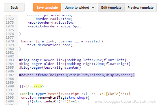 Edit HTML Code to Hide Blogger Navbar