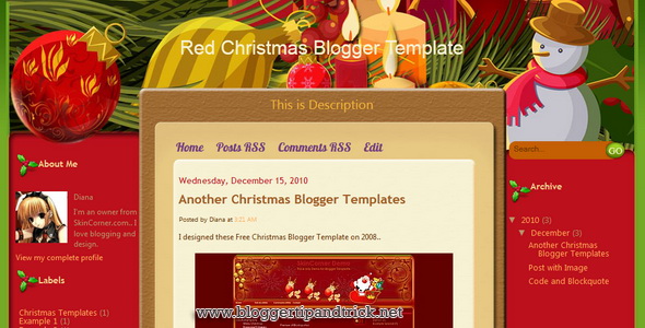 Red Christmas Blogger Template