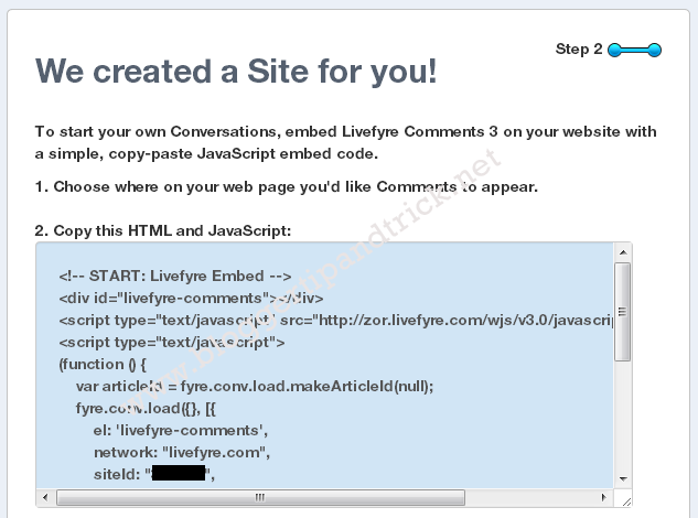 Livefyre Comments Install-Step 5