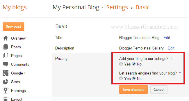 Blogger Privacy Settings