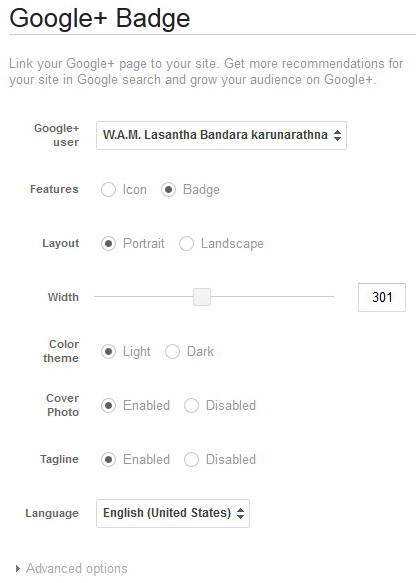 GooglePlus Profile Badge Settings