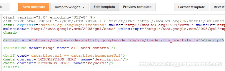 Add Prettify Auto Loader to Blogger