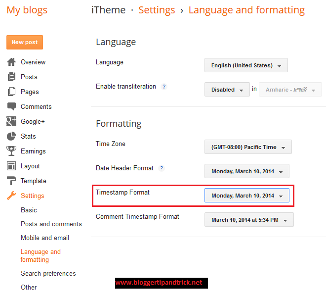 Correct Timestamp Format in Blogger