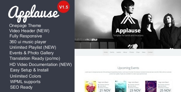 Applause -One-Page Responsive Music & DJ WP Theme