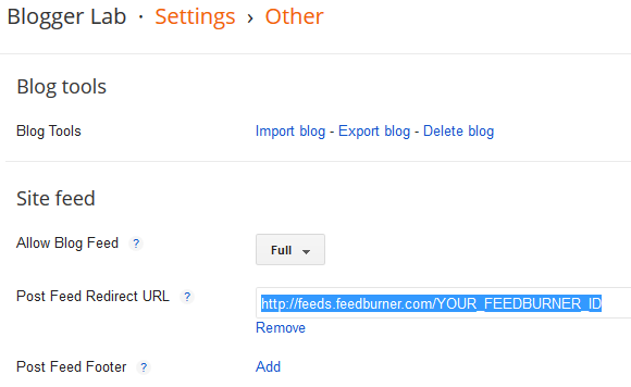 Add Feedburner URL to Blogger