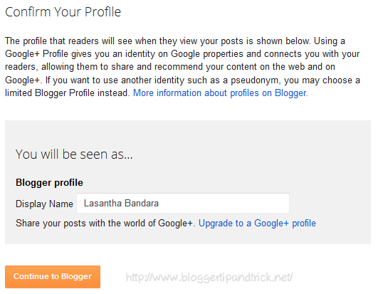 Confirm Your Blogger Profile