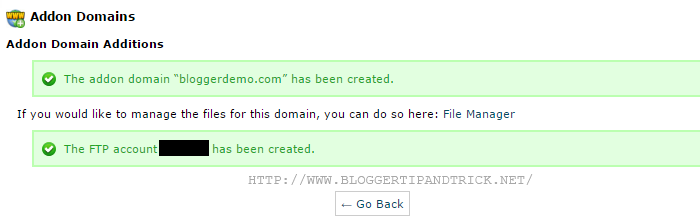 Addon Domains Creation Successful