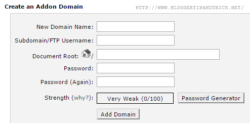 Fill Addon Domain Details