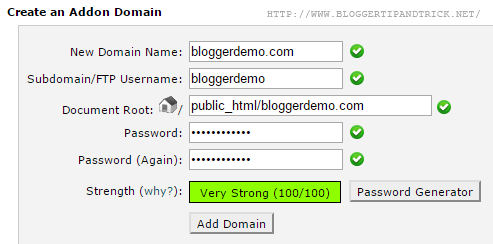 Your Addon Domain Details