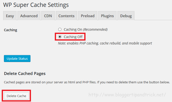 Caching Off - WP Super Cache