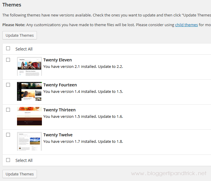 WP Theme Update Notifications