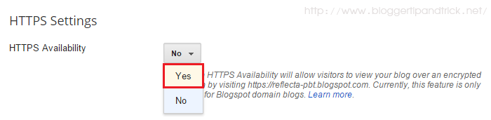 Enable HTTPS Support in Blogger