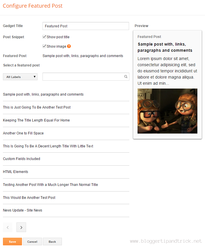 Blogger Featured Post Widget Options