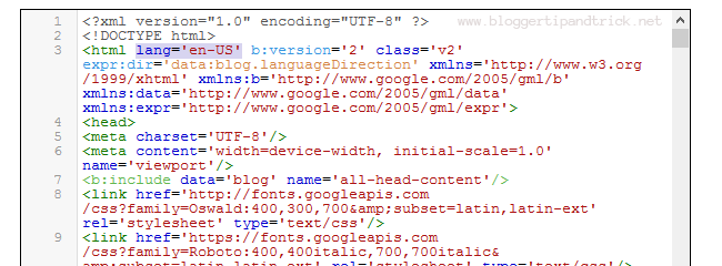 Add lang Attribute into Blogger Templates
