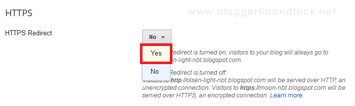 Redirect HTTP requests to HTTPS in Blogger