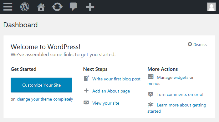 WordPress Dashboard Welcome Panel