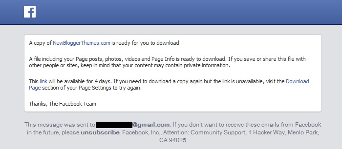 Facebook Page Download Email