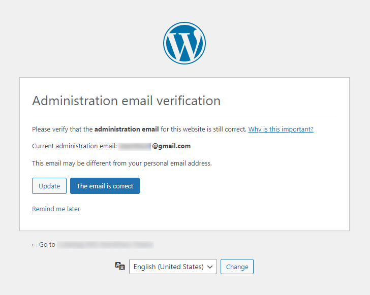 WordPress Admin Email Verification