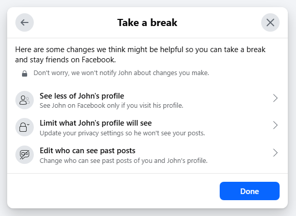 Facebook Take a Break Options